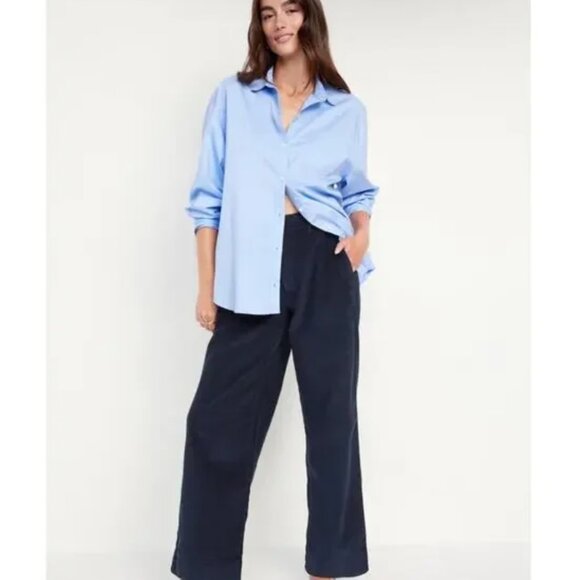 Old Navy High-Waisted Corduroy Wide-Leg Pants, 6 Petite, Navy Blue - Picture 1 of 11
